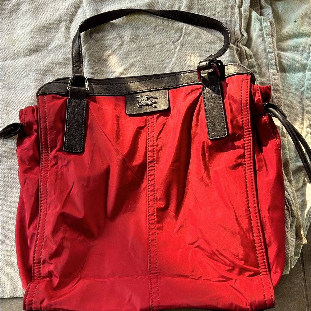 Burrberry Red Nylon Tote Bag Nova Check Print inside-expandable opening